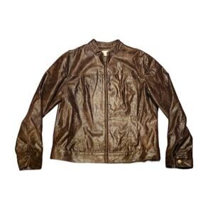 Bamboo Traders Women's Size M Brown Faux Leather Full Zip Jacket